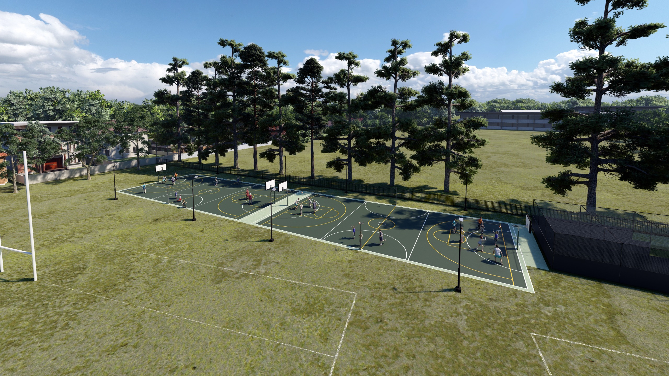 Artist impression of proposed Netball and Basketball Courts at Woollahra Oval 2 and 3